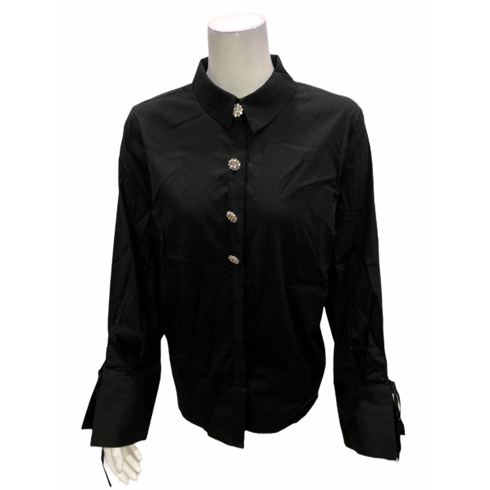 BROOKE SHIELDS Timeless Women's Embellished Button Front Woven Top Black Size 4